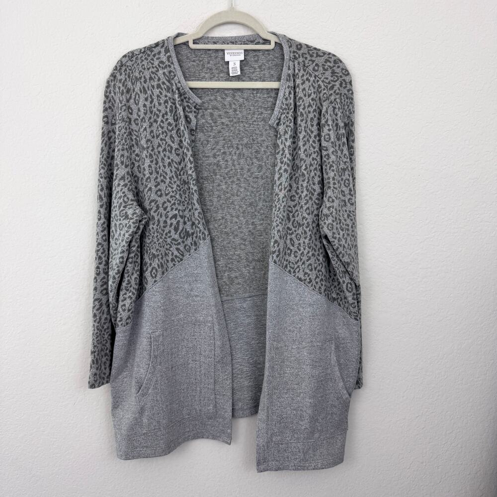 Chico's Womens Weekend Open Cardigan Size XL Animal Print Soft Comfy Gray